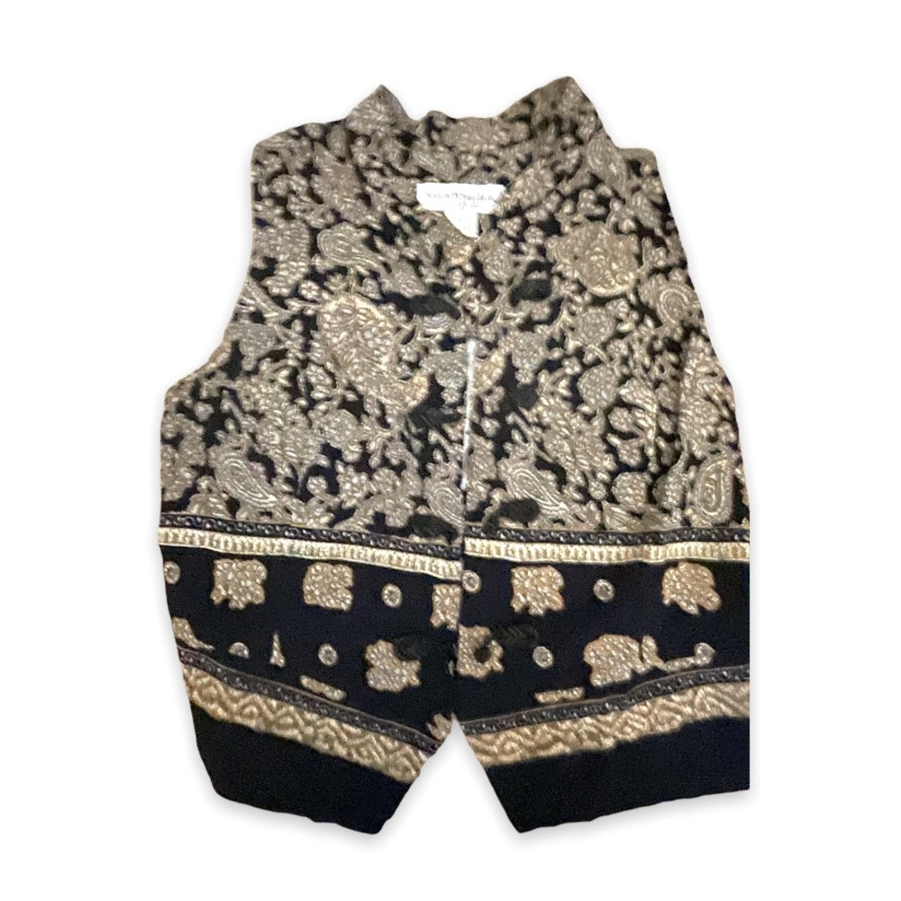 Norton Mcnaughton Vintage Forest Green & Gold Woman’s Sarong & Vest Suit Set - Picture 15 of 16